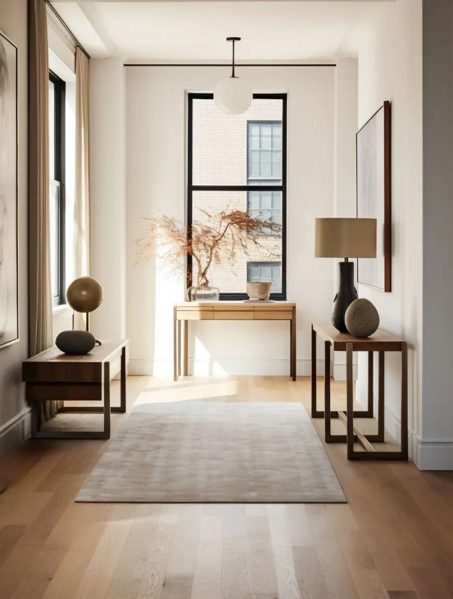 The house’s foyer windows are open, and sunlight is creeping in from outside.